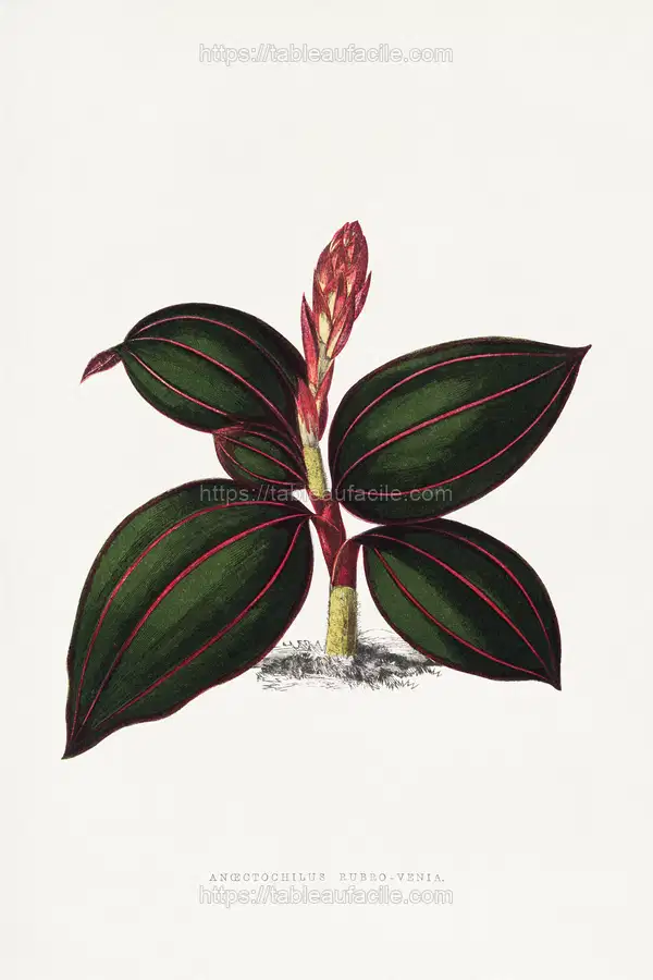 Ancectochilus Rubro Venia leaf illustration. 1865 edition of Les Plantes à Feuillage Coloré by Alexander Francis Lydon & Benjamin Fawsett. apercu