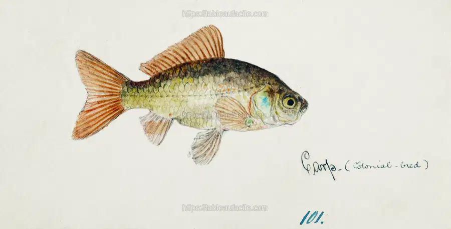 Antique fish Goldfish drawn by Fe. Clarke apercu
