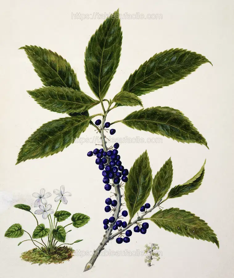 Antique plant Mahoe drawn by Sarah Featon apercu