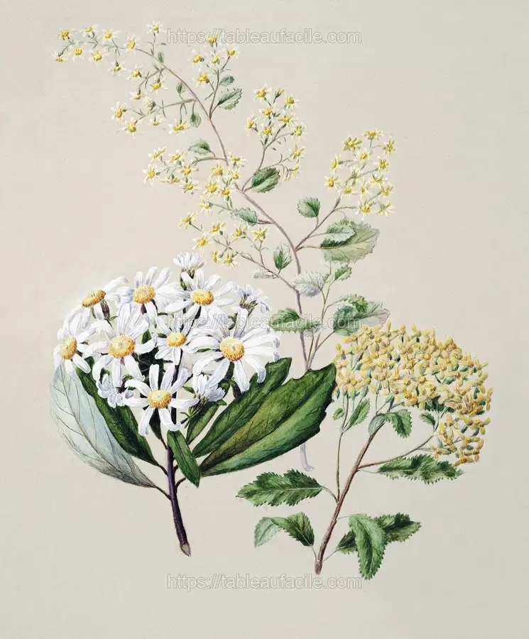 Antique plant Senecio (3 species) drawn by Sarah Featon apercu