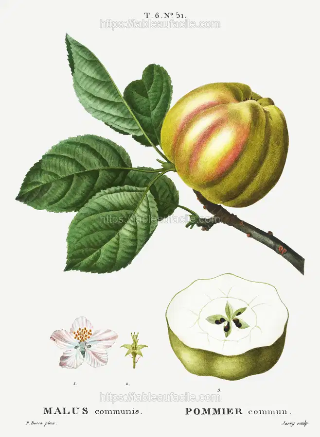 Apple, Malus communis from Traité des Arbres et Arbustes que l_on cultive en France en pleine terre (1801–1819) by Pierre-Joseph Redouté apercu