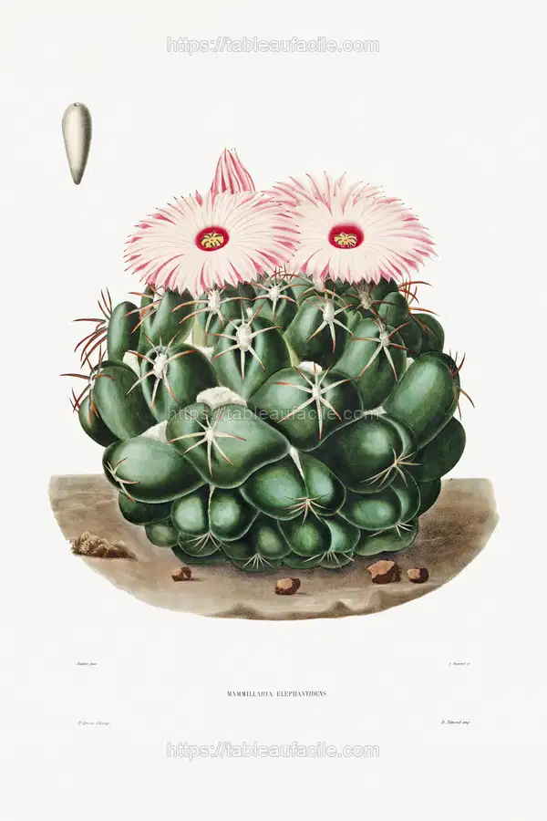 Elephant_s Tooth Cactus (Mammillaria Elephantidens) from Iconographie descriptive des cactées by Charles Antoine Lemaire apercu