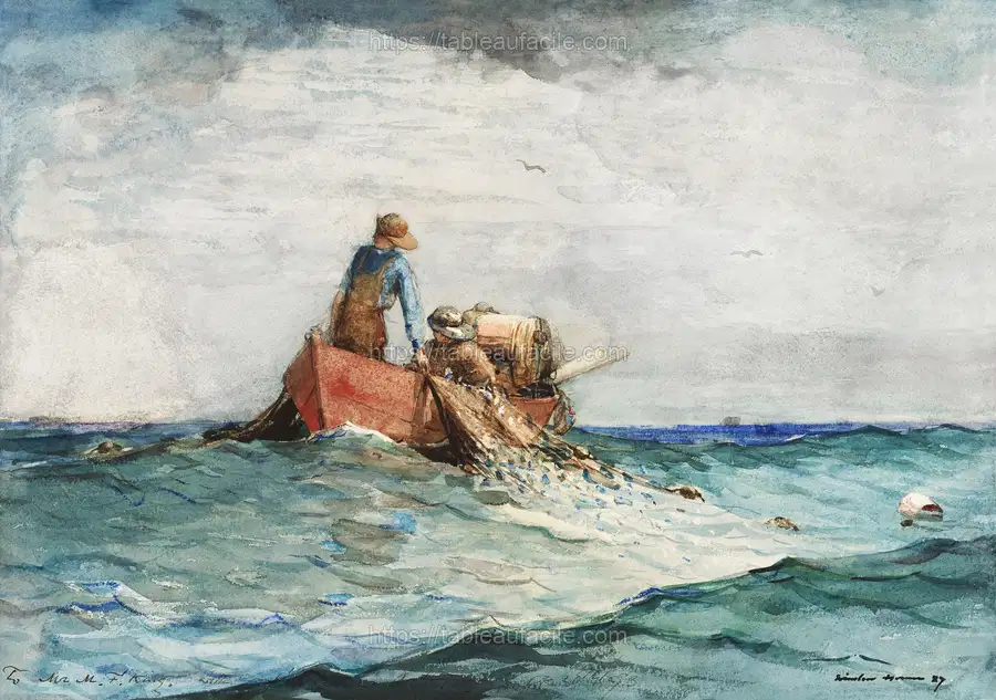 Hauling in the Nets (1887) by Winslow Homer apercu