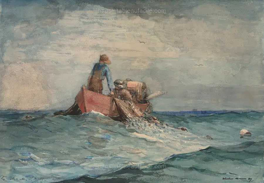 Hauling in the Nets (1887) by Winslow Homer. apercu