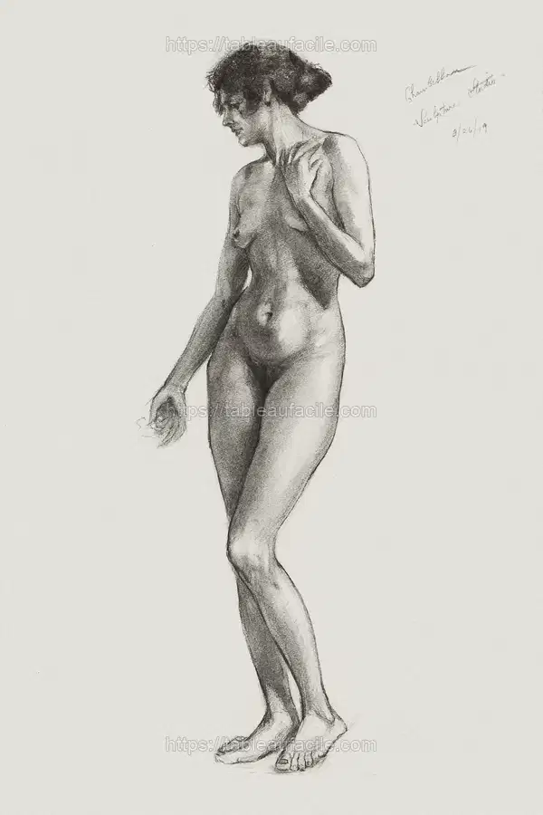 Naked woman posing sensually, vintage erotic art. Nude by Solon H. Borglum apercu