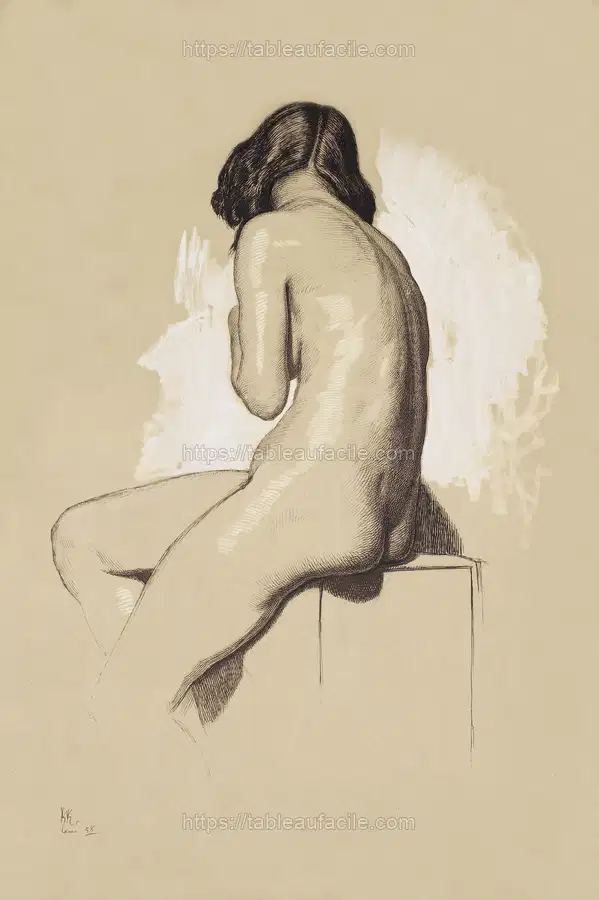 Naked woman posing sexually and showing her bum, vintage art. Nude Study from behind (1858) by William Holman Hunt apercu