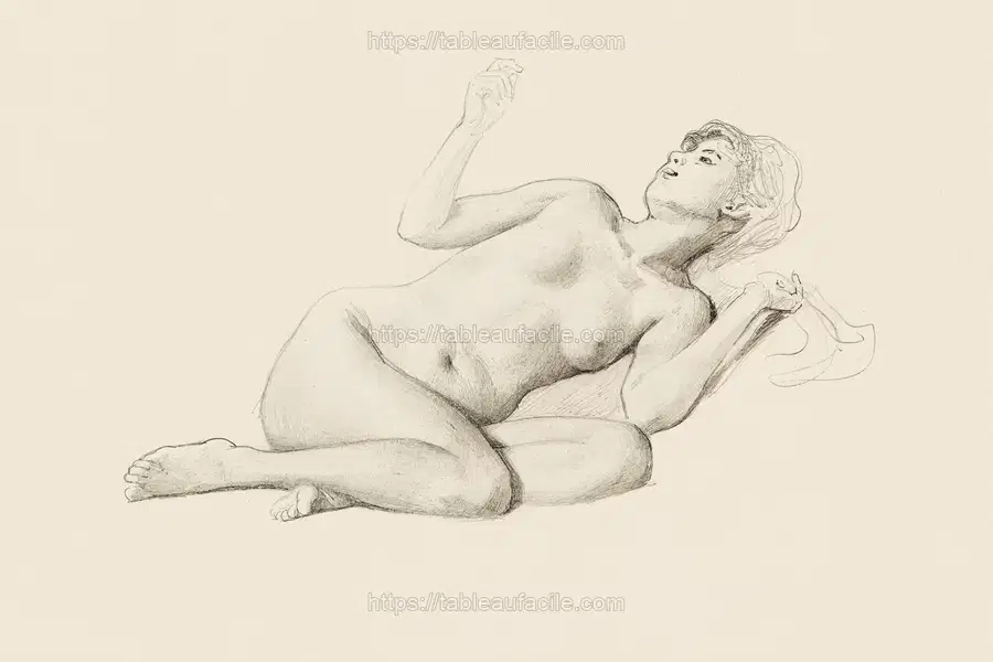 Naked woman showing her breasts, vintage erotic art. Female Nude (1890) by James Wells Champney apercu