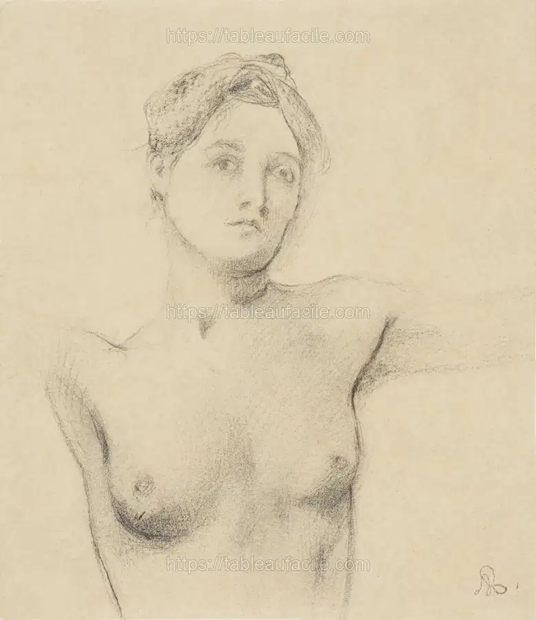 Naked woman showing her breasts, vintage erotic art. Half-length nude woman study by Renan, Ary Ernest apercu