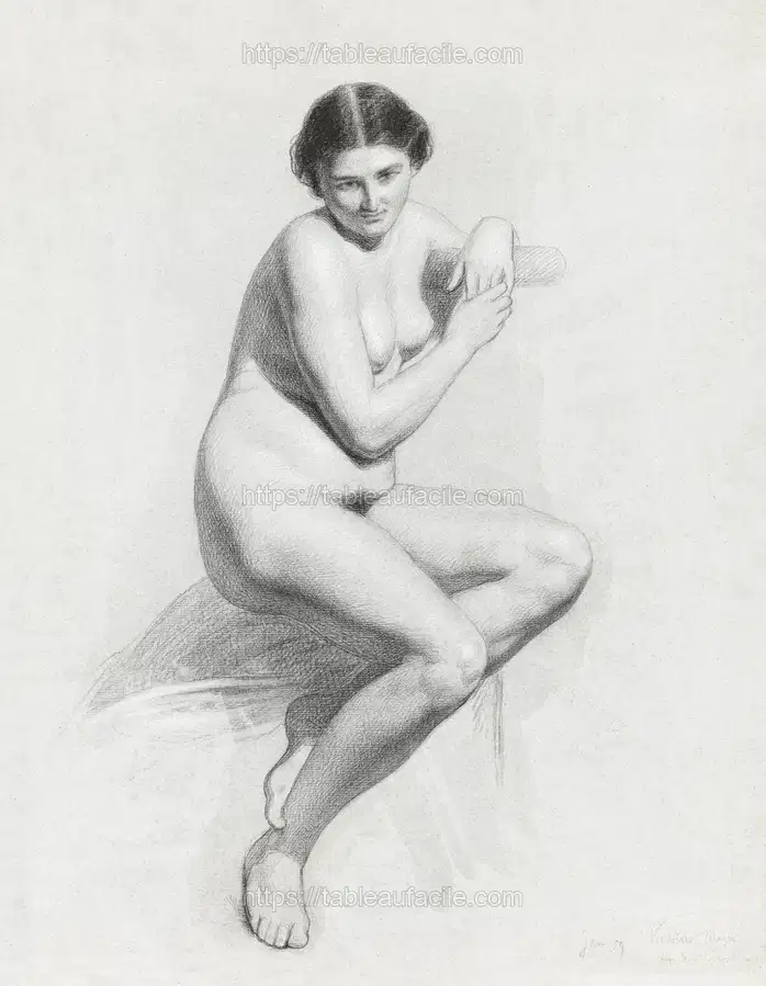 Naked woman showing her breasts, vintage erotic art.Seated Female Nude (1859) by Thomas Simon Cool apercu