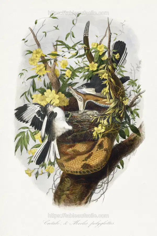 Northern mockingbird painting. =1842 edition of Le Jardin Des Plantes by Paul Gervais. apercu