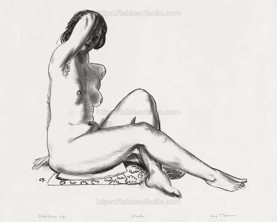 Nude study, girl sitting on flowered cushion (1923–1924) by George Wesley Bellows apercu