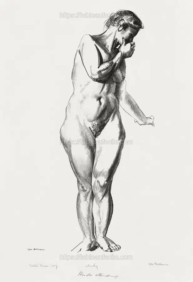 Nude study, girl standing with hand raised to mouth (1923–1924) by George Wesley Bellows apercu