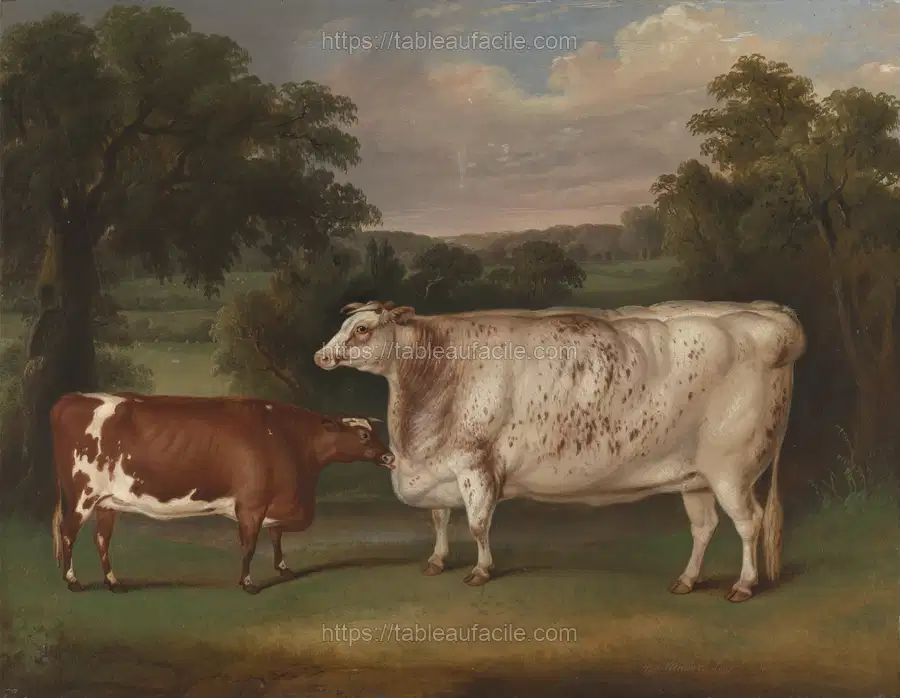 Prize Cattle in a Landscape (1833) by Thomas Weaver apercu