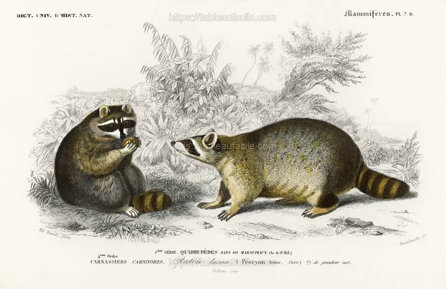 Raccoon (Procyon lotor) illustrated by Charles Dessalines D_ Orbigny apercu