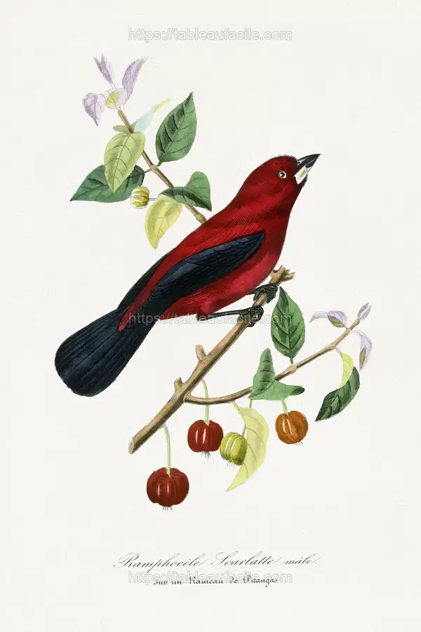 Ramphocelus bird painting.1842 edition of Le Jardin Des Plantes by Paul Gervais apercu