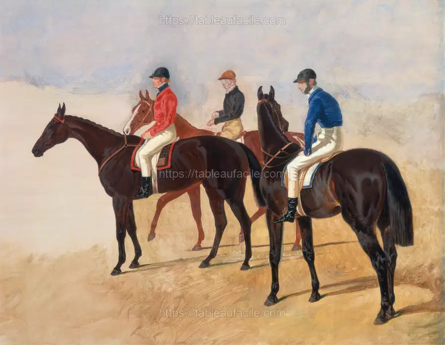 Steeplechase cracks Allen McDonough on Brunette, Tom Oliver on Discount, and Jem Mason on Lottery (before 1847)  by John Frederick Herring apercu