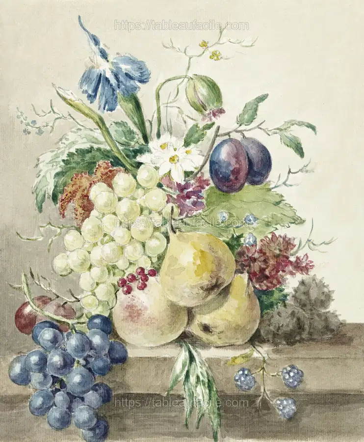 Still life of flowers and fruits by Jean Bernard apercu