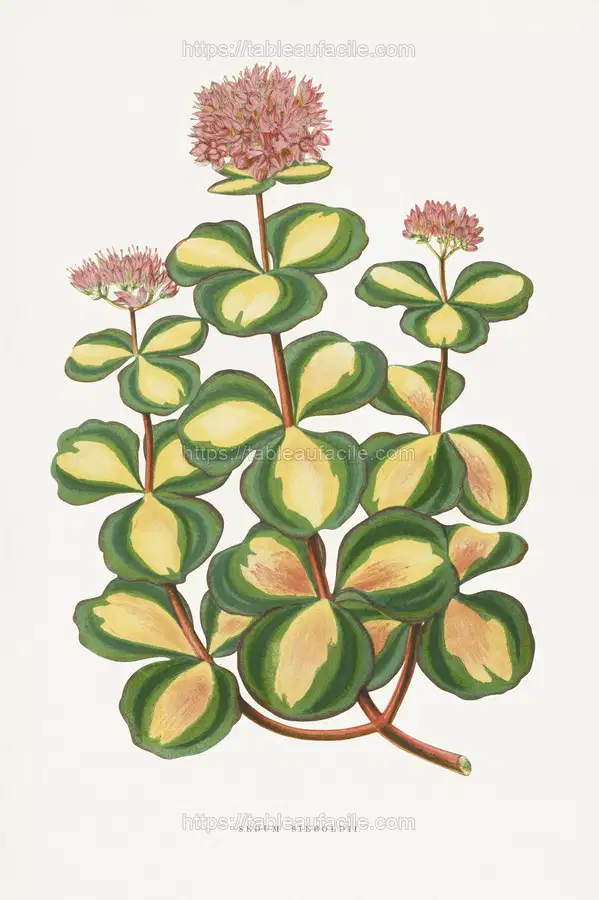 Stonecrop leaf illustration. 1865 edition of Les Plantes à Feuillage Coloré by Alexander Francis Lydon & Benjamin Fawsett. apercu
